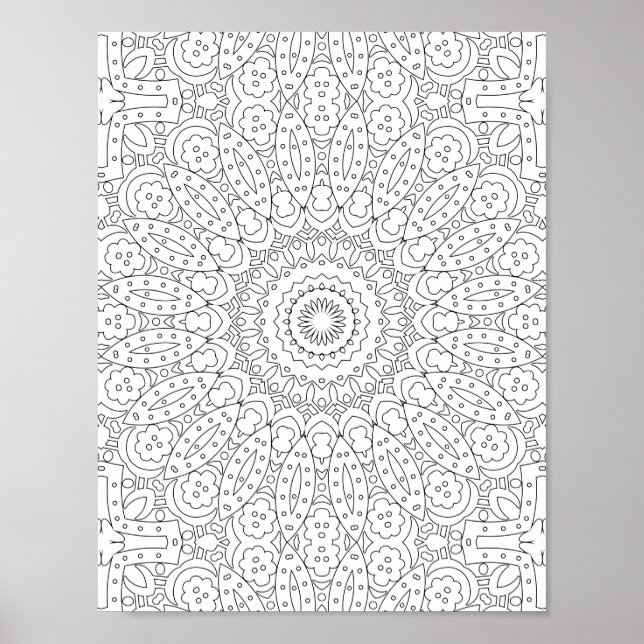 Blumenblatt-Mosaik-Mandala-Malvorlagen-Design Poster (Vorne)