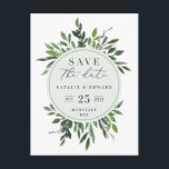Blumenblätterflora Save the Date Postkarte<br><div class="desc">Save the Date Postkarte mit floralen Aquarellen. Mit wunderschönen Aquarellfarben-Blätter und modernem,  kühlen Typ ist diese Save the Date-Einladung der richtige Trend und perfekt für jede Jahreszeit. Teil einer Hochzeitssuite</div>