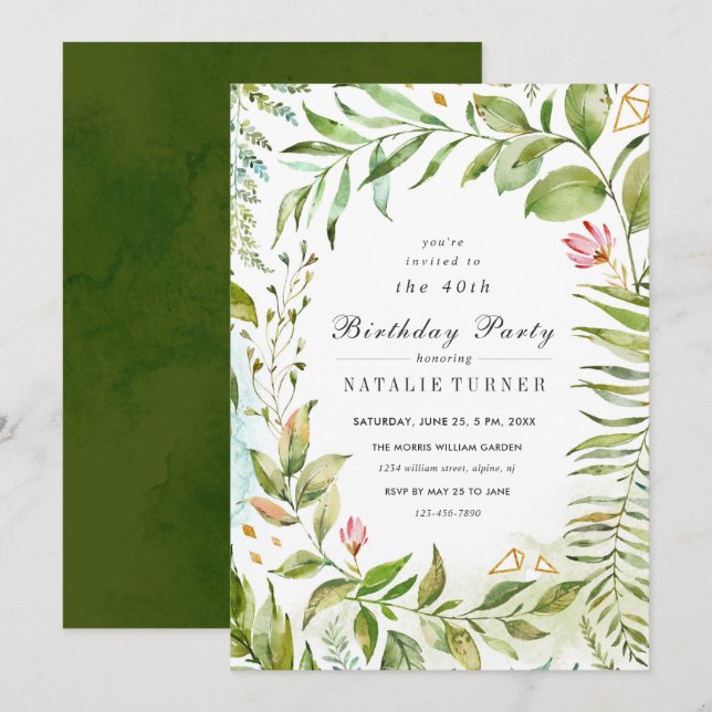 Blumenblätterung Geburtstagsparty Einladung (Vorne/Hinten)