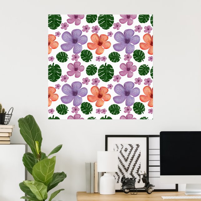 Blumenblattmuster Ästhetisch Nahtlos Botanisch Poster (Heimbüro)