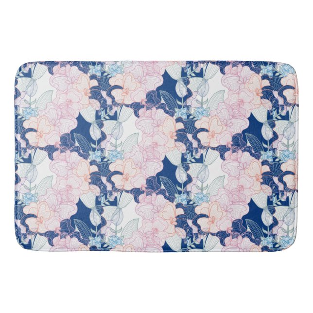 Blumenblättrige Blume grün rosa blaue Farbtöne Badematte (Vorderseite)