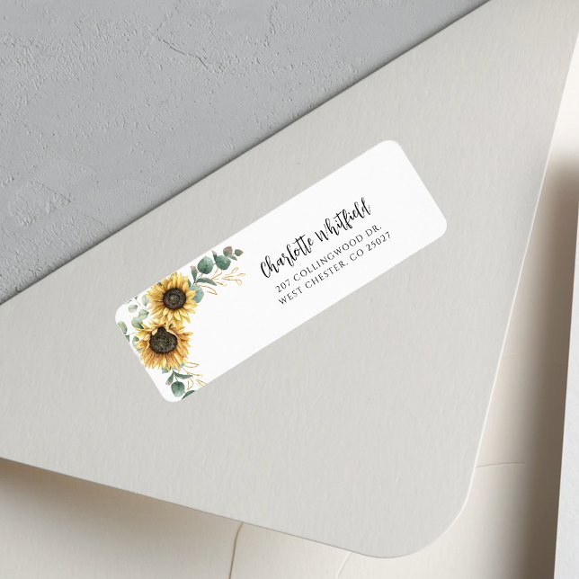 Blumenblättrige Script-Rücksendeadresse (Sunflower Eucalyptus Moving Announcement Return Address Label)