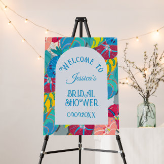 Blumenblau Art Deco Vintages Brautparty Willkommen Poster