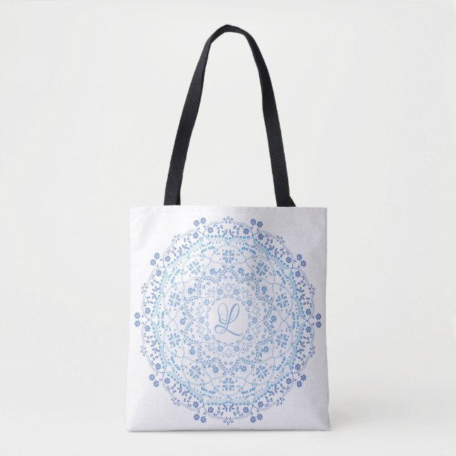 Blumenblau Einfache Mandala Circle Minimalistisch (Vorderseite)