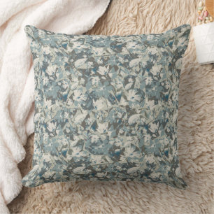 Blumenblau, graue Sage, Aquarellfarben-Muster Kissen