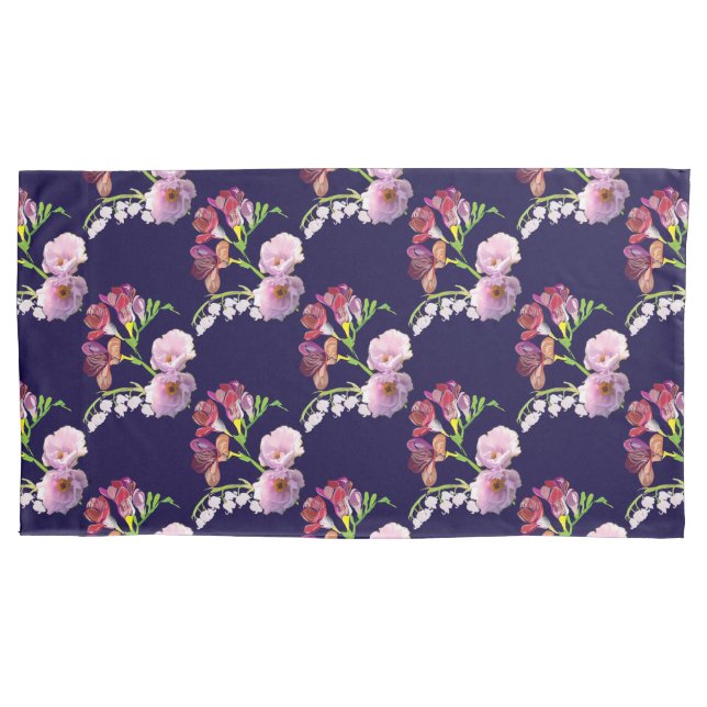 Blumenblau Kissenbezug (Vorderseite-Links)