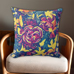Blumenblau Lila-gelbes Muster Kissen<br><div class="desc">Muster mit abstrakten Blumenbildern mit dunkelblauen,  lila und gelben Farbschemata.</div>