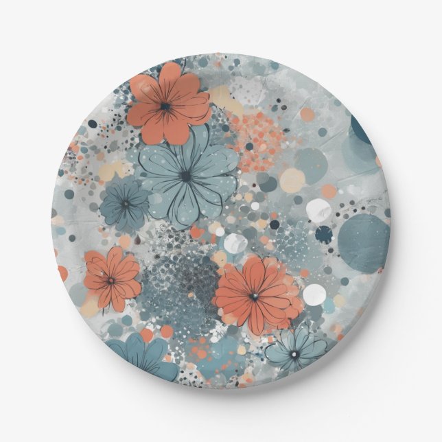 Blumenblau Pappteller (Vorderseite)