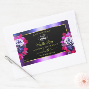 Blumenblau, rosa, Lila schwarze Produktkennzeichnu Rechteckiger Aufkleber