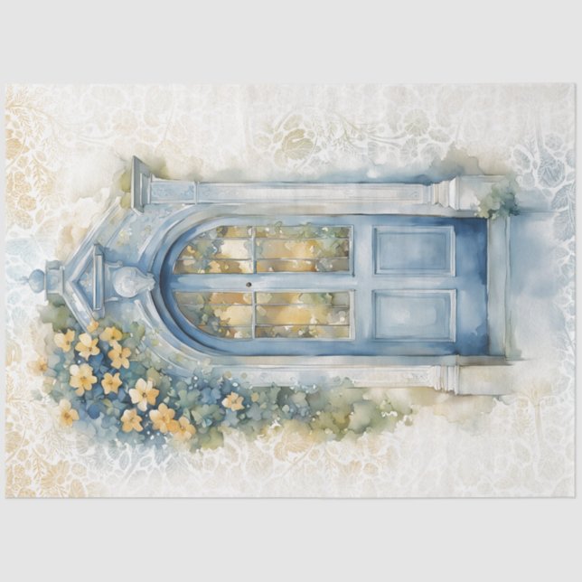 Blumenblau und gelb Dekoupage Tissue Paper Seidenpapier (Vorderseite)