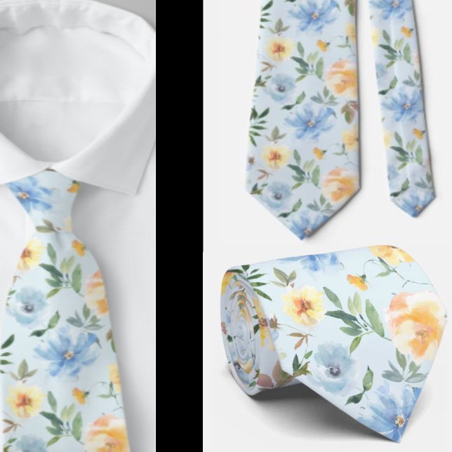 Blumenblau und gelbe Blumen Neck Tie Necktie Krawatte (Von Creator hochgeladen)