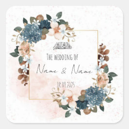 Blumenblau und rosa fütternd Greifsticker Quadratischer Aufkleber