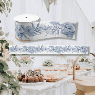 Blumenblau und Weiß Chinoiserie Peony Bridal Satinband