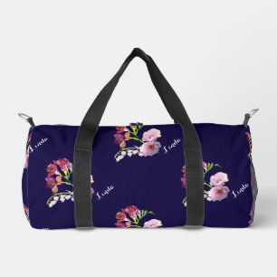Blumenblau w/Name Druckknopfdruck Nähtasche Duffle Bag