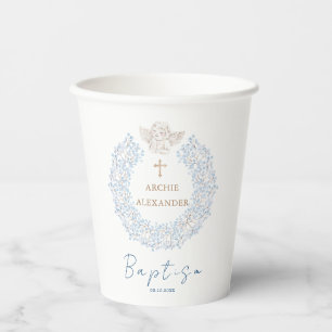 Blumenblauer Baby Angel Cross Taufe Pappbecher
