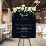 Blumenblauer Blumenstrauß - Schild für das Blumenm<br><div class="desc">Dieses grüne,  weiße Blumendach-Menue-Zeichen ist perfekt für eine rustikale Hochzeit. Das Design zeichnet sich durch elegante Aquarellbäume mit grünem Blattwerk in dunkelblauem Hintergrund aus.</div>
