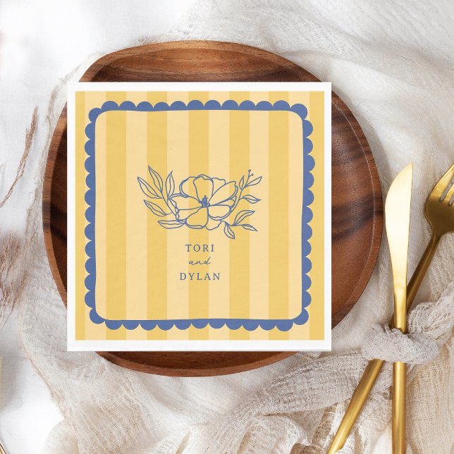 Blumenblauer Botanischer Streifen Hochzeit Serviette (Von Creator hochgeladen)