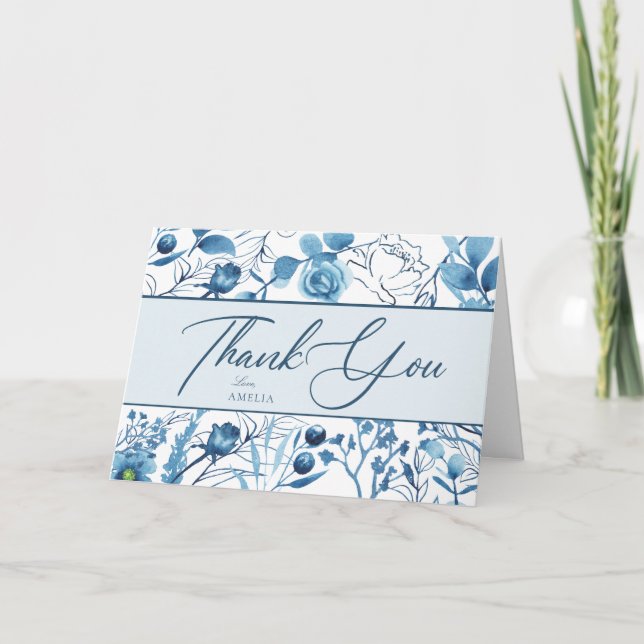 Blumenblauer Dankeskarten Dankeskarte (Vorderseite)