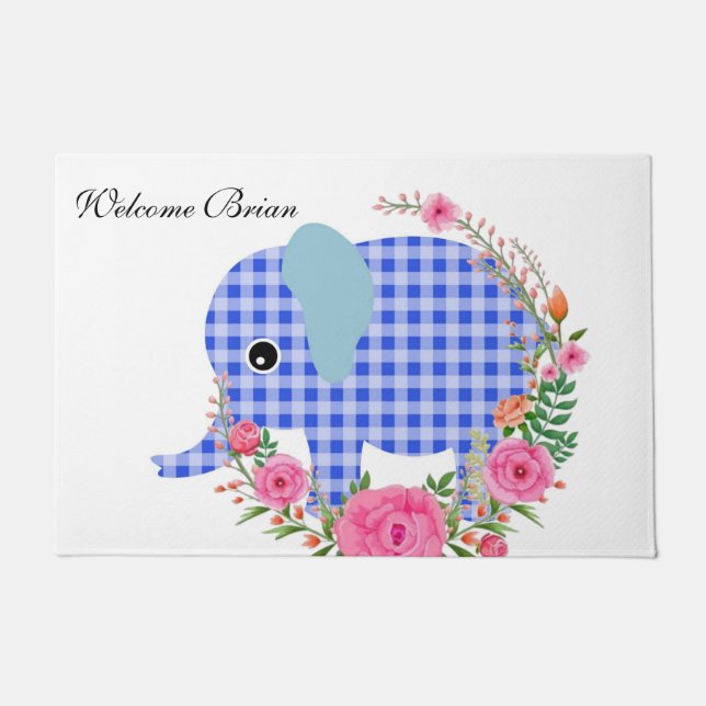 Blumenblauer Elefant Door Mat Fußmatte (Vorderseite)