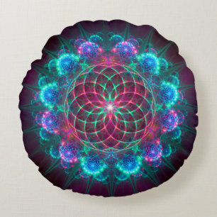 Blumenblauer Fraktal Rundes Kissen