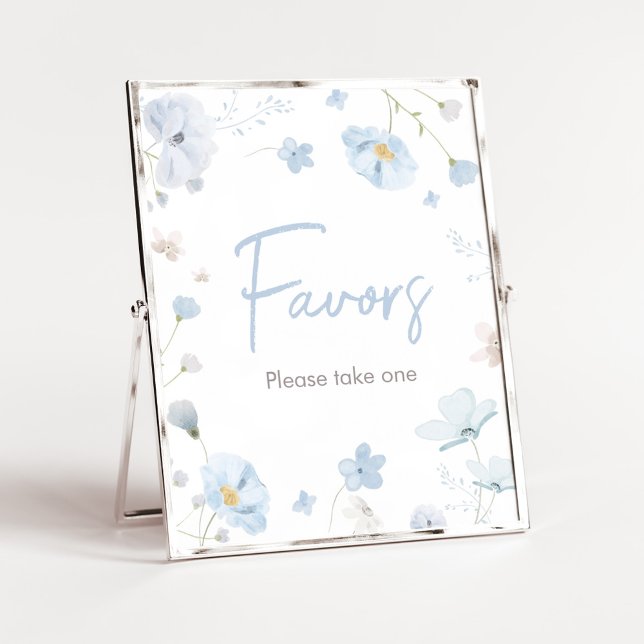 Blumenblauer Frühling Baby in Bloom BabyDuwer Favo Poster (Blue Spring Floral Baby in Bloom Baby Shower Favors Sign)