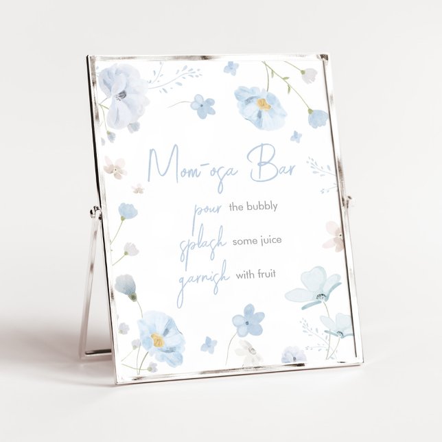 Blumenblauer Frühling Baby in Bloom Mama Osa Bar Poster (Blue Spring Floral Baby in Bloom Baby Shower Mom Osa Bar Sign)