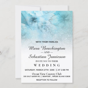 *~* Blumenblauer Glitzer Hochzeit mit Lila Wasserf Einladung
