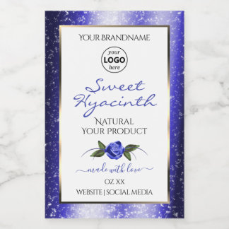 Blumenblauer Glitzer-Label-Logo Lebensmitteletikett