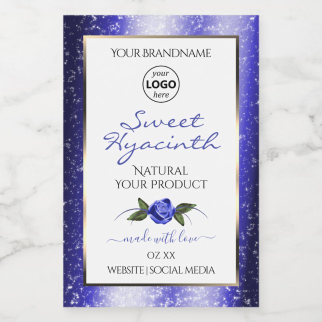 Blumenblauer Glitzer-Label-Logo Lebensmitteletikett (Einzelnes Label)