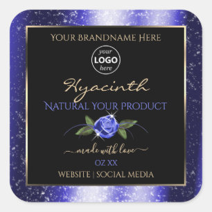 Blumenblauer Glitzer-Label-Stars für blaue Produkt Quadratischer Aufkleber