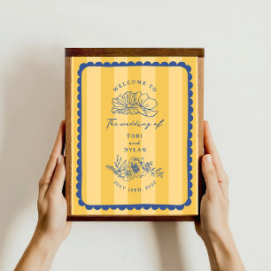 Blumenblauer Grenzstreifen Hochzeit Begrüßung Poster