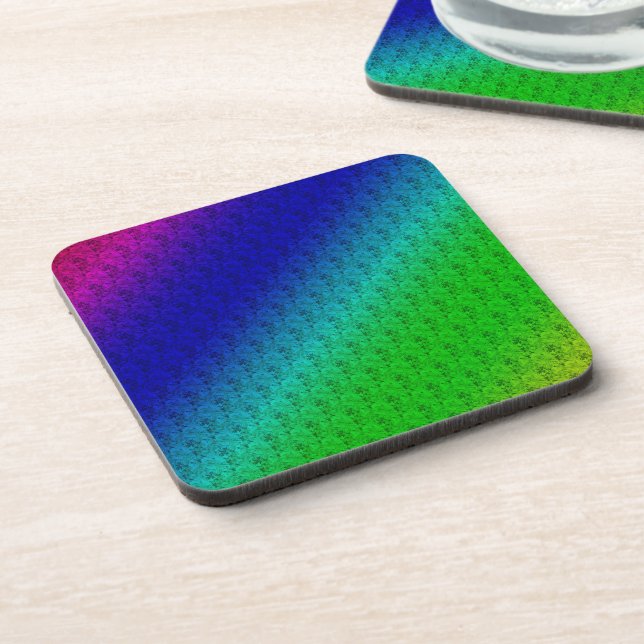 Blumenblauer grüner Regenbogen Gradient Diagonal B Getränkeuntersetzer (Linke Seite)