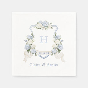 Blumenblauer Hydrangea-Wappen Hochzeitmonogramm Serviette
