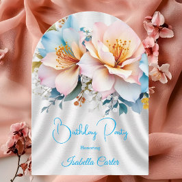 Blumenblauer Rosa Gelbe Blumen Geburtstagsparty Einladung