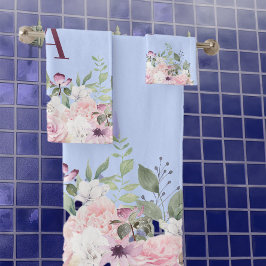 Blumenblauer Rosa Hübscher Muttertag Badhandtuch Set