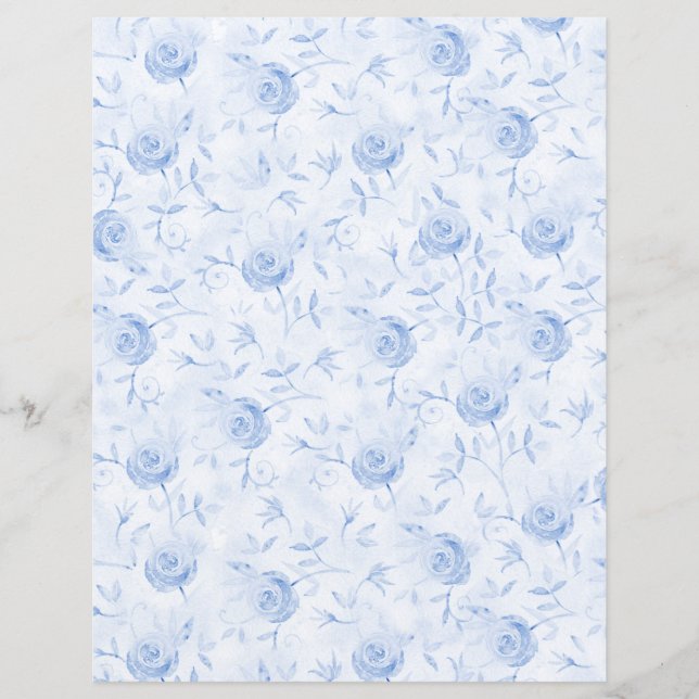 Blumenblauer Rose Damask Scrapbook Paper (Vorderseite)