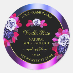 Blumenblauer Rose Rosa Lila schwarze Produktkennze Runder Aufkleber