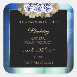Blumenblauer Rose Schwarzes Etikett Quadratischer Aufkleber