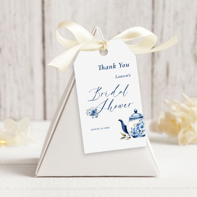 Blumenblauer Tee Party Brautparty Empfang Geschenkanhänger (Von Creator hochgeladen)