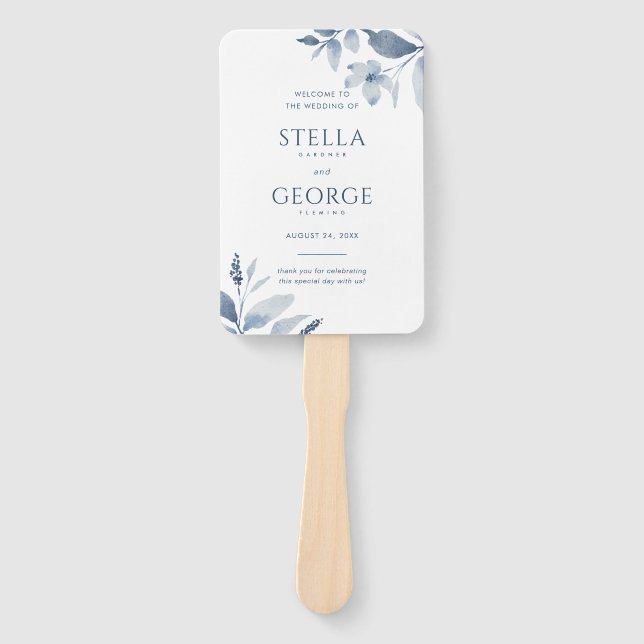 Blumenblauer Wasserfarbenfroher Hochzeitsprogramm  Fächer (Vorderseite)