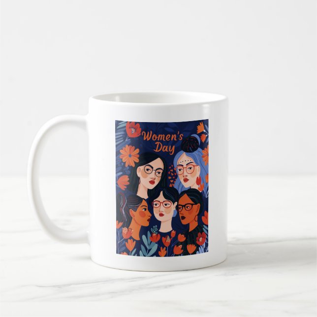 Blumenblauer Weltfrauentag Kaffeetasse (Links)