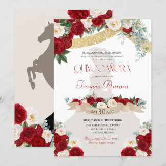 Blumenbloms Red & White Gold Charro Quinceañera Einladung