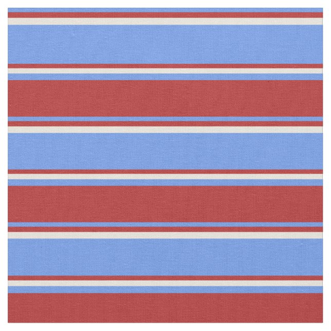 Blumenblume Blau, Rot und Beige Linien Stoff (Nahaufnahme)