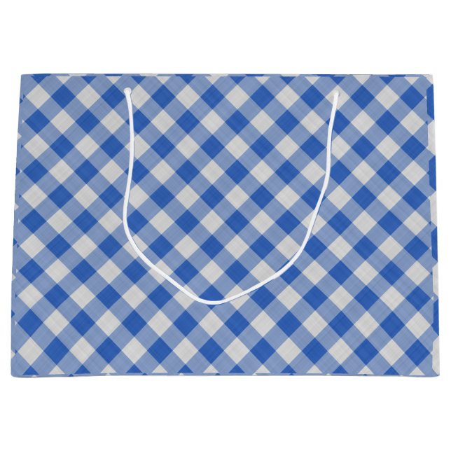 Blumenblume Blauer Gingham Kariert Prüfmuster Große Geschenktüte (Vorderseite)