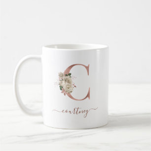 Blumenblume, Elfenbein Rose Gold Monogram Letter " Kaffeetasse