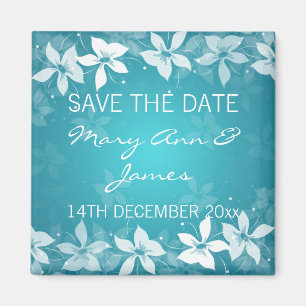 Blumenblume Save the Date Exotische Blüten Blau Magnet