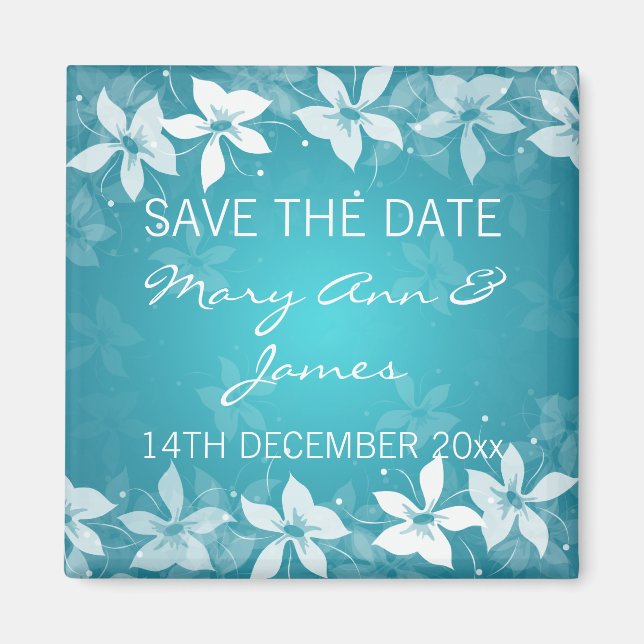 Blumenblume Save the Date Exotische Blüten Blau Magnet (Vorne)