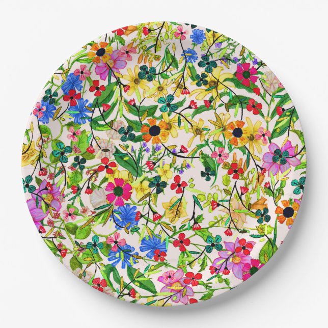 BlumenBlumen des niedlichen bunten Frühlinges Pappteller (Vorderseite)