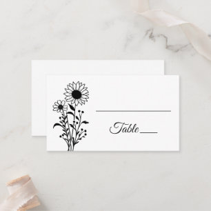 Blumenblumen Minimalistische Schwarz-weiße Sonnenb Platzkarte