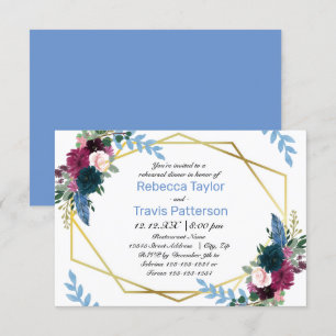 Blumenblumen Mod Blue - 3 x 5 Proben Abendessen Einladung